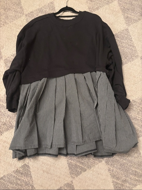 Free People Dresses & Skirts - Free People Black Top with Striped Skirt High-Low Dress
